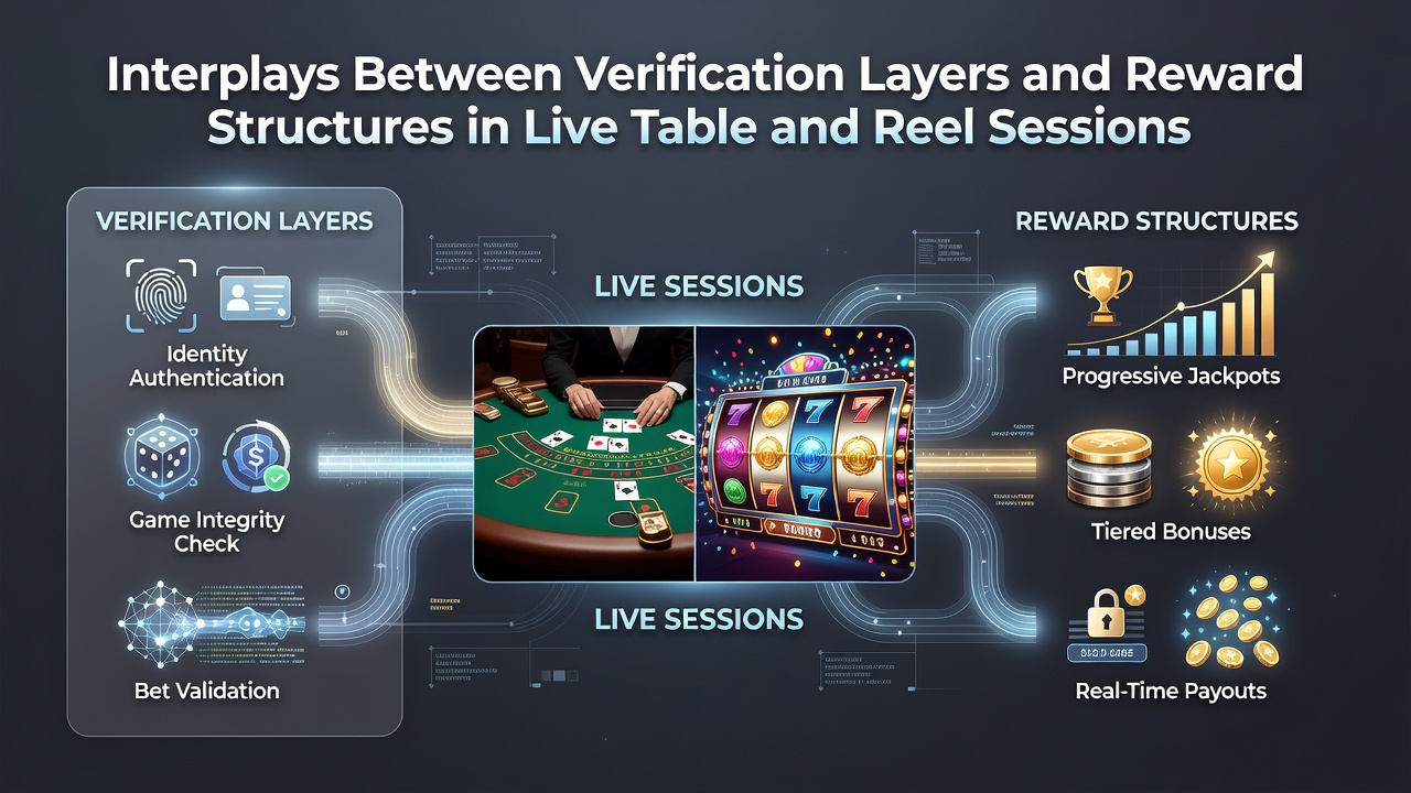Illustration der Verbindung von Verifizierung und Belohnungen in mobilen Live-Tisch- und Slot-Sessions